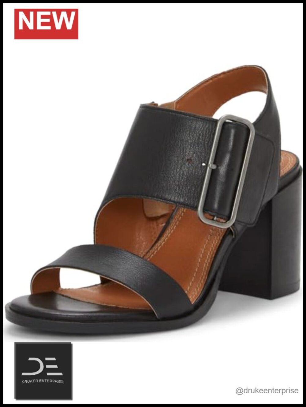 Women's Heeled Sandals Leather Stacked Heel Ankle Strap Open Toe Casual